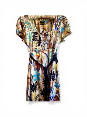 Silk Flower Power & Dots Mini cottage core Vintage dress S